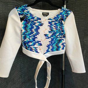 Printed crop top with tie around waist